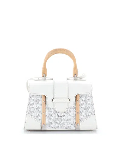 Pre-owned Pre-owned Goyard  Goyard Mini Structured Saigon Top Handle Bag Coated Canvas With Leather In White