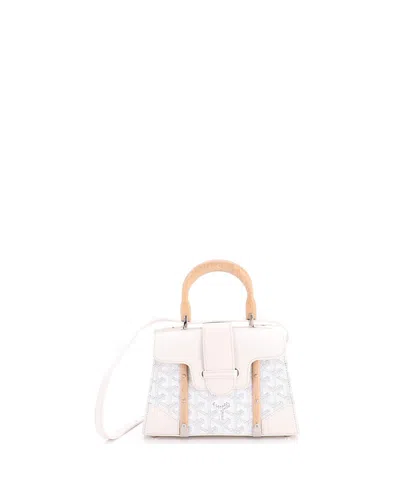 Pre-owned Pre-owned Goyard  Goyard Mini Structured Saigon Top Handle Bag Coated Canvas With Leather In White