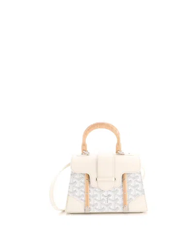 Pre-owned Pre-owned Goyard  Goyard Mini Structured Saigon Top Handle Bag Coated Canvas With Leather In White/ Natural
