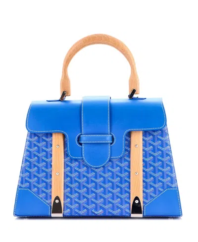 Pre-owned Pre-owned Goyard  Goyard Mm Saigon Top Handle Bag Coated Canvas With Leather In Blue