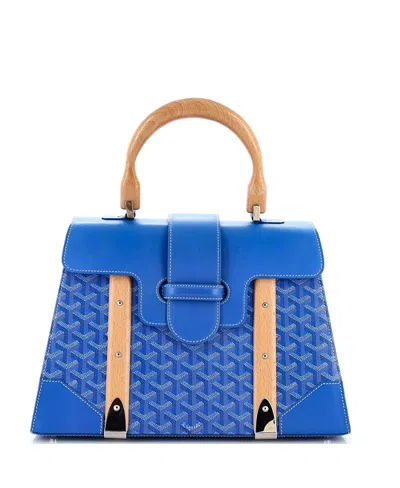 Pre-owned Pre-owned Goyard  Goyard Mm Saigon Top Handle Bag Coated Canvas With Leather In Blue