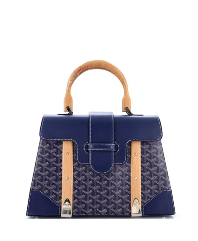 Pre-owned Pre-owned Goyard  Goyard Mm Saigon Top Handle Bag Coated Canvas With Leather In Blue