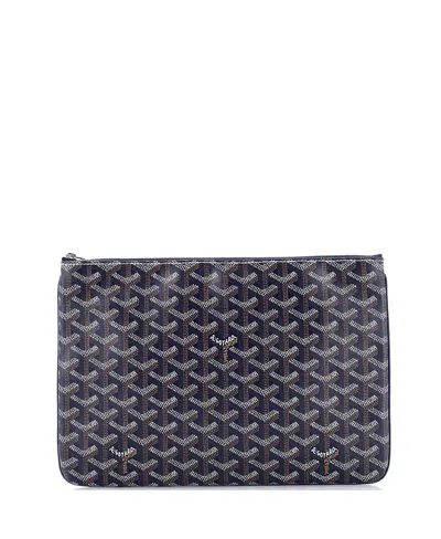 Pre-owned Pre-owned Goyard  Goyard Mm Senat Zip Pouch Coated Canvas In Blue