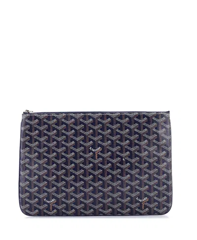 Pre-owned Pre-owned Goyard  Goyard Mm Senat Zip Pouch Coated Canvas In Blue