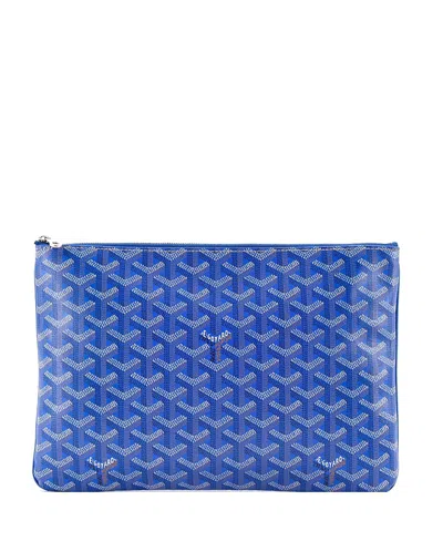 Pre-owned Pre-owned Goyard  Goyard Mm Senat Zip Pouch Coated Canvas In Blue