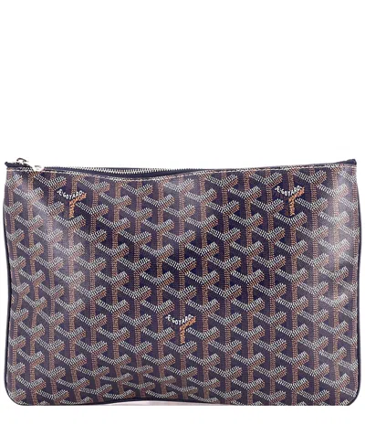Pre-owned Pre-owned Goyard  Goyard Mm Senat Zip Pouch Coated Canvas In Navy Blue