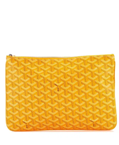 Pre-owned Pre-owned Goyard  Goyard Mm Senat Zip Pouch Coated Canvas In Yellow