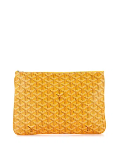 Pre-owned Pre-owned Goyard  Goyard Mm Senat Zip Pouch Coated Canvas In Yellow