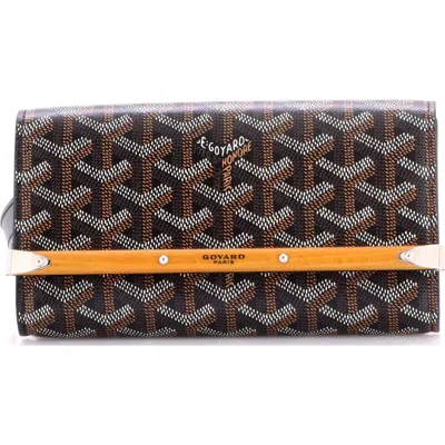 Pre-owned Goyard  Goyard Monte Carlo Clutch With Strap Coated Canvas Pm In Brown