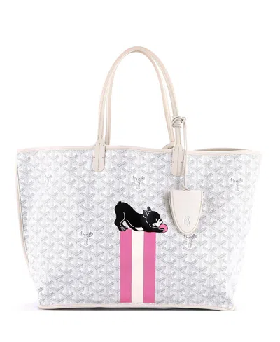 Pre-owned Pre-owned Goyard  Goyard Pm Anjou Reversible Tote Printed Coated Canvas In White