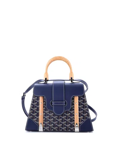 Pre-owned Pre-owned Goyard  Goyard Pm Saigon Top Handle Bag Coated Canvas With Leather In Blue
