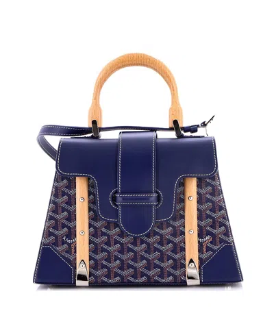 Pre-owned Pre-owned Goyard  Goyard Pm Saigon Top Handle Bag Coated Canvas With Leather In Blue