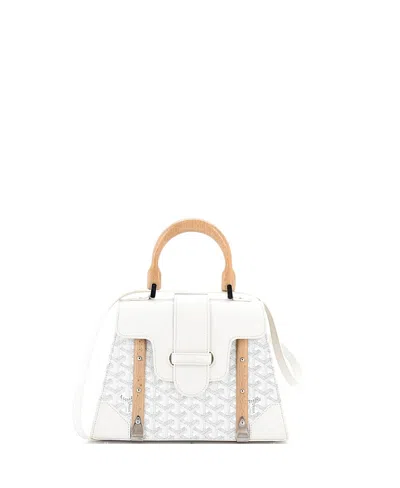 Pre-owned Pre-owned Goyard  Goyard Pm Saigon Top Handle Bag Coated Canvas With Leather In White