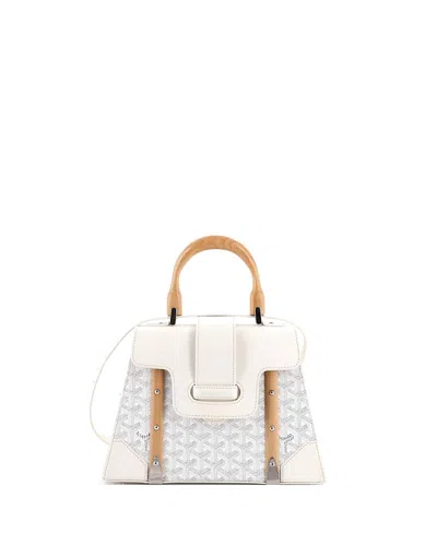 Pre-owned Pre-owned Goyard  Goyard Pm Saigon Top Handle Bag Coated Canvas With Leather In White