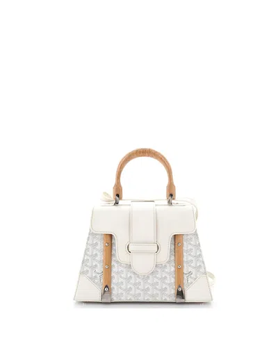Pre-owned Pre-owned Goyard  Goyard Pm Saigon Top Handle Bag Coated Canvas With Leather In White