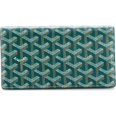 Pre-owned Goyard  Goyard Richelieu Wallet Coated Canvas Long In Green