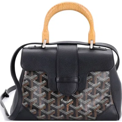 Pre-owned Goyard  Goyard Saigon Top Handle Bag Coated Canvas With Leather Mini In Black