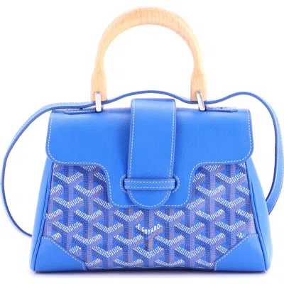 Pre-owned Goyard  Goyard Saigon Top Handle Bag Coated Canvas With Leather Mini In Blue