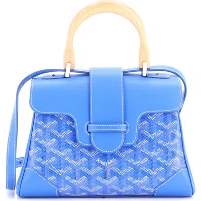 Pre-owned Goyard  Goyard Saigon Top Handle Bag Coated Canvas With Leather Mini In Blue