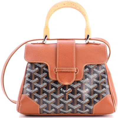 Pre-owned Goyard  Goyard Saigon Top Handle Bag Coated Canvas With Leather Mini In Brown