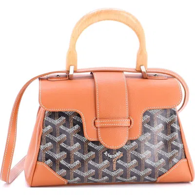 Pre-owned Goyard  Goyard Saigon Top Handle Bag Coated Canvas With Leather Mini In Brown