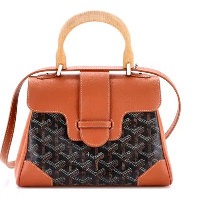 Pre-owned Goyard  Goyard Saigon Top Handle Bag Coated Canvas With Leather Mini In Brown