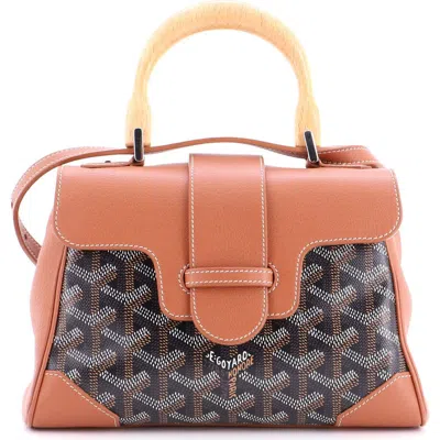 Pre-owned Goyard  Goyard Saigon Top Handle Bag Coated Canvas With Leather Mini In Brown