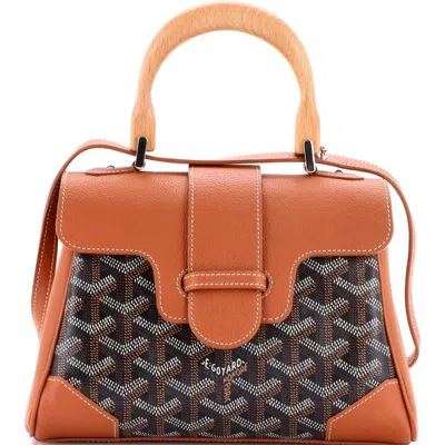 Pre-owned Goyard  Goyard Saigon Top Handle Bag Coated Canvas With Leather Mini In Brown
