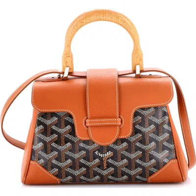 Pre-owned Goyard  Goyard Saigon Top Handle Bag Coated Canvas With Leather Mini In Brown