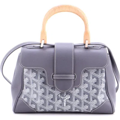 Pre-owned Goyard  Goyard Saigon Top Handle Bag Coated Canvas With Leather Mini In Gray
