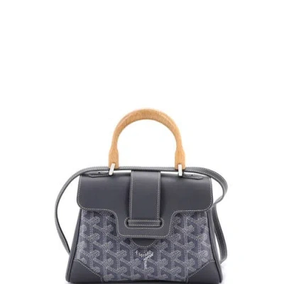 Pre-owned Goyard  Goyard Saigon Top Handle Bag Coated Canvas With Leather Mini In Gray