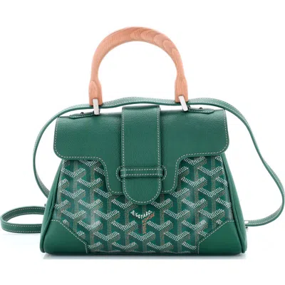 Pre-owned Goyard  Goyard Saigon Top Handle Bag Coated Canvas With Leather Mini In Green