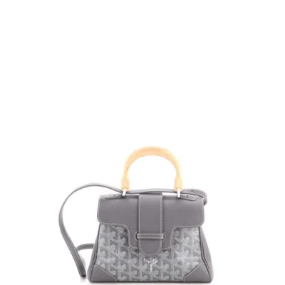 Pre-owned Goyard  Goyard Saigon Top Handle Bag Coated Canvas With Leather Mini In Gray