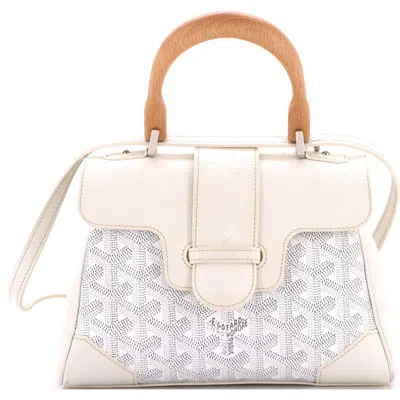Pre-owned Goyard  Goyard Saigon Top Handle Bag Coated Canvas With Leather Mini In White