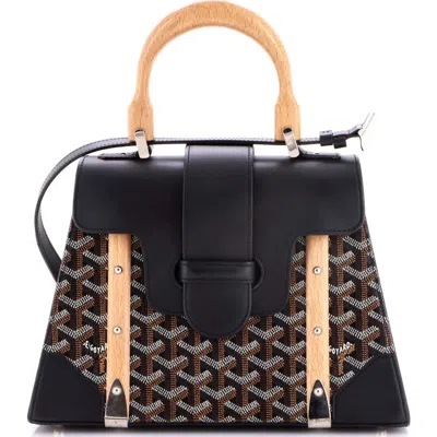 Pre-owned Goyard  Goyard Saigon Top Handle Bag Coated Canvas With Leather Pm In Black
