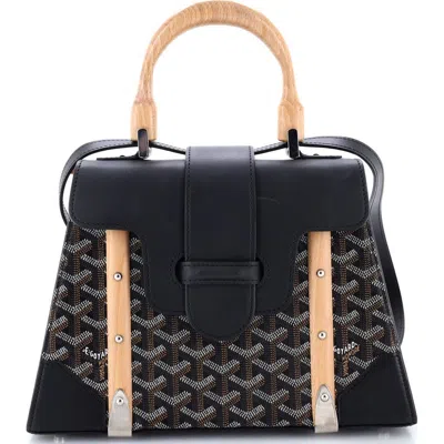 Pre-owned Goyard  Goyard Saigon Top Handle Bag Coated Canvas With Leather Pm In Black