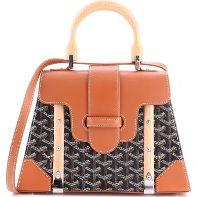 Pre-owned Goyard  Goyard Saigon Top Handle Bag Coated Canvas With Leather Pm In Brown