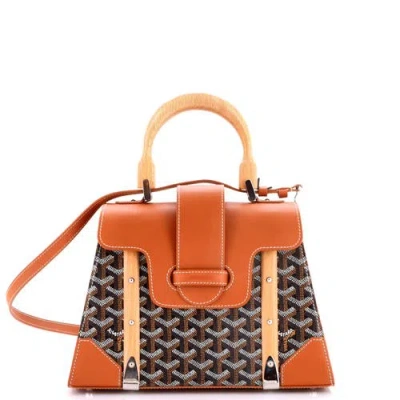 Pre-owned Goyard  Goyard Saigon Top Handle Bag Coated Canvas With Leather Pm In Brown