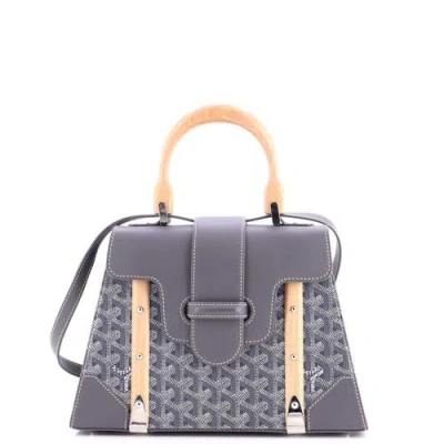 Pre-owned Goyard  Goyard Saigon Top Handle Bag Coated Canvas With Leather Pm In Gray