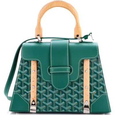Pre-owned Goyard  Goyard Saigon Top Handle Bag Coated Canvas With Leather Pm In Green
