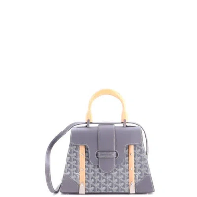 Pre-owned Goyard  Goyard Saigon Top Handle Bag Coated Canvas With Leather Pm In Gray