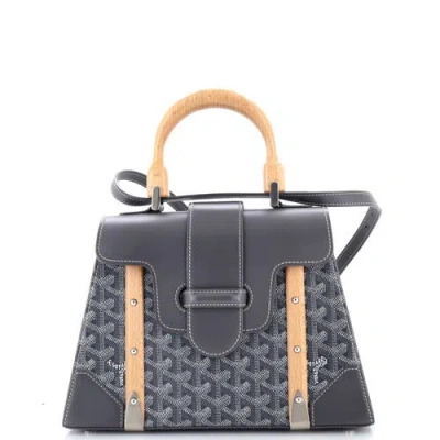 Pre-owned Goyard  Goyard Saigon Top Handle Bag Coated Canvas With Leather Pm In Gray