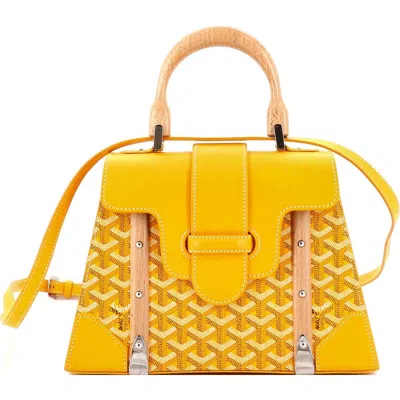 Pre-owned Goyard  Goyard Saigon Top Handle Bag Coated Canvas With Leather Pm In Yellow