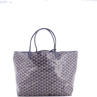 Pre-owned Goyard  Goyard Saint Louis Tote Coated Canvas Gm In Blue