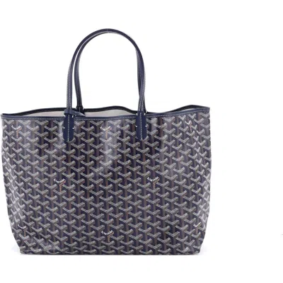Pre-owned Goyard  Goyard Saint Louis Tote Coated Canvas Pm In Blue