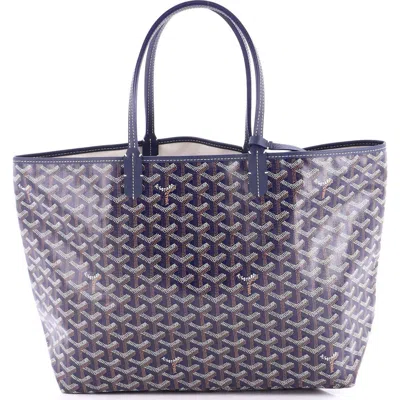 Pre-owned Goyard  Goyard Saint Louis Tote Coated Canvas Pm In Blue