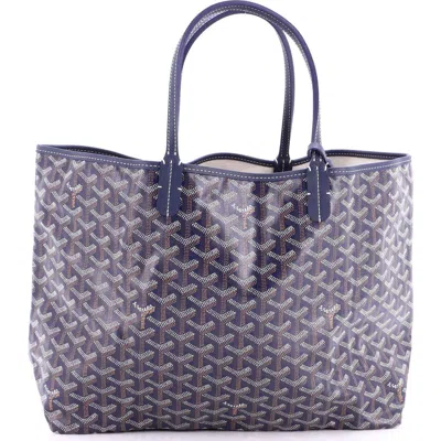 Pre-owned Goyard  Goyard Saint Louis Tote Coated Canvas Pm In Blue