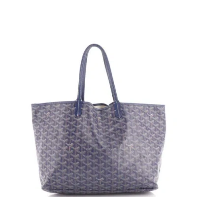 Pre-owned Goyard  Goyard Saint Louis Tote Coated Canvas Pm In Blue