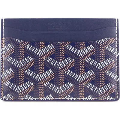 Pre-owned Goyard  Goyard Saint Sulpice Card Holder Coated Canvas In Blue