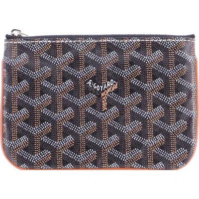 Pre-owned Goyard  Goyard Senat Zip Pouch Coated Canvas Mini In Brown